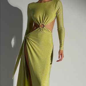 Backless Maxi Wrap Dress - Green Shimmer MESHKI